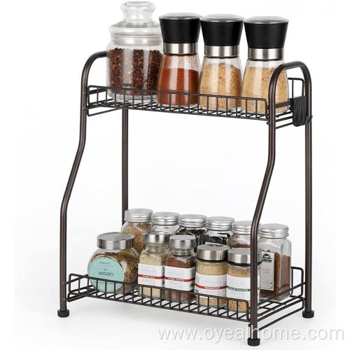 2 Tier Kitchen Standing Spice Rack with Hook